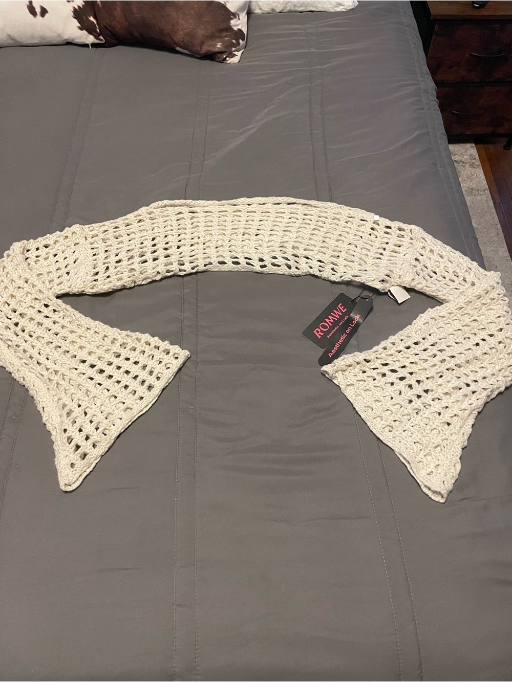 ROMWE Cream Crochet Open-Weave Beach Top